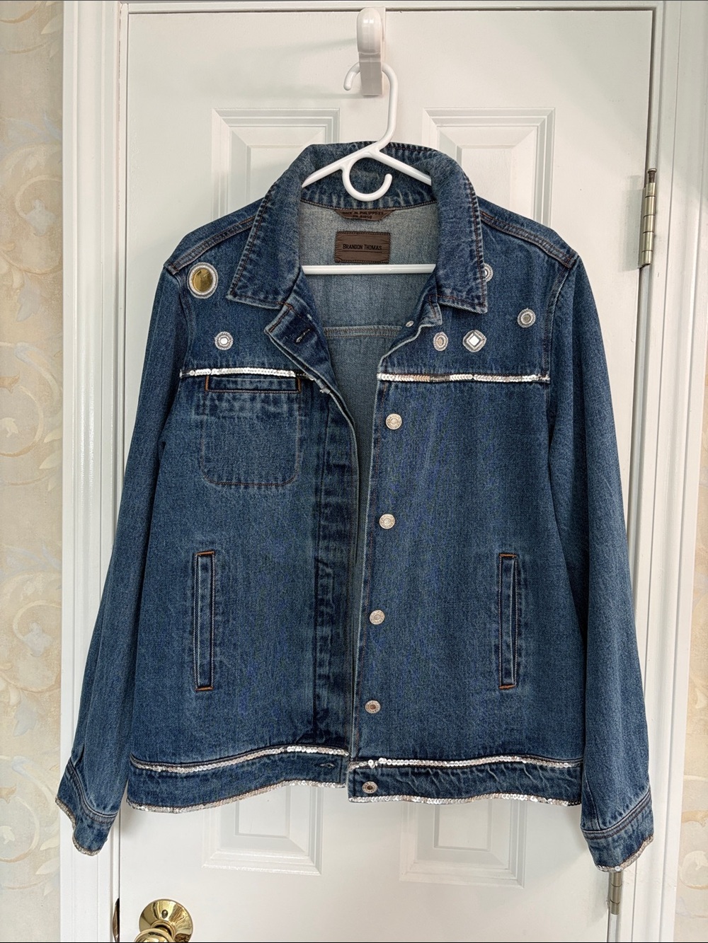 Brandon Thomas Blue Denim Jacket with Silver Stud and Mirror Accents